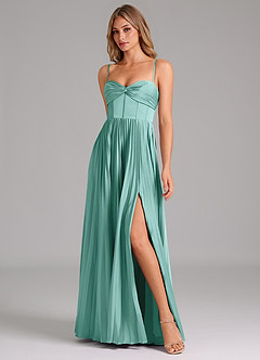 Azazie Tyla Bridesmaid Dresses Aqua A-Line Sweetheart Neckline Stretch Satin Dress image4