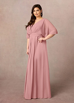 Azazie Oksana Abiti per la Madre della Sposa Abito A-Line in Chiffon con Scollo a V a Pieghe Rosa Polverosa image8