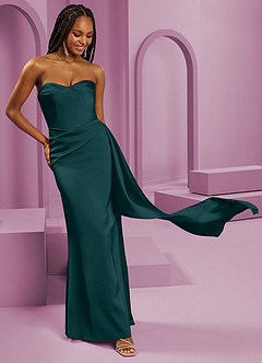 Barbie ♥ Azazie Vestidos de damas de honor Vestido de Pino de Satén Elástico de Corte Recto Convertible con Sin tirantes image5