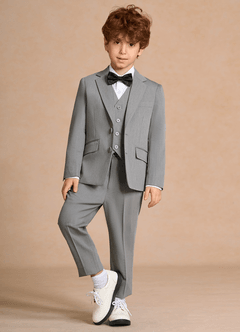 front Oliver Grey Boys 5-Piece Suit With Bow Tie