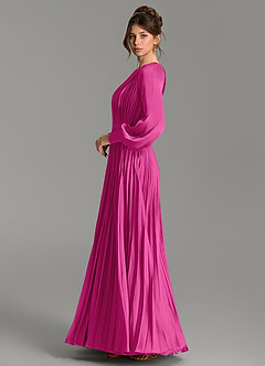 Azazie Grayson Bridesmaid Dresses Fuchsia A-Line Long Sleeve Stretch Satin Dress image4