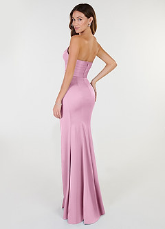 Azazie Yola Robes de demoiselle d'honneur Robe Fourreau Convertible en Satin extensible Plissee mit V-Ausschnitt Rose Bonbon image6