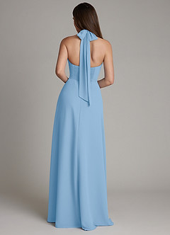 Azazie Myra Bridesmaid Dresses Powder Blue A-Line High Neck Chiffon Dress image2
