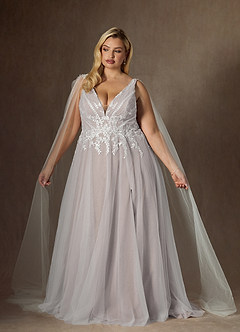 Azazie Goddess Abiti da Sposa Abito A-Line in Tulle con Scollo a V e Paillettes Bianco Diamante Moka image9