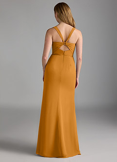 Azazie Mero Bridesmaid Dresses Butterscotch Sheath Pleated Chiffon Dress image3