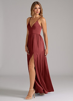 Azazie Aaida Brautjungfernkleider Eine Linie Korsett Stretch-Satin Kleid Terrakotta image3