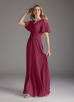 Azazie Morning Glory Mother of the Bride Dresses Mulberry A-Line V-Neck Ruched Chiffon Dress image4