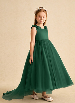 Azazie Lorita Flower Girl Dresses Dark Green A-Line Beaded Tulle Dress image4