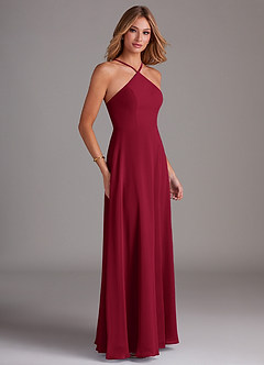 Azazie Bailey Bridesmaid Dresses Burgundy A-Line Halter Side Slit Chiffon Dress image6