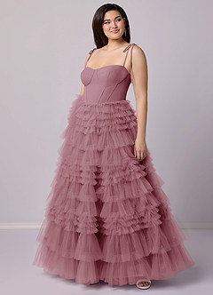 Barbie ♥ Azazie Abiti da Damigella Abito A-Line in Tulle Scollo a Cuore Vintage Malva image9