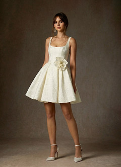 Azazie Ruby Abiti da Sposa Abito A-Line in Jacquard Floreale Con Tasche Bianco Antico image1