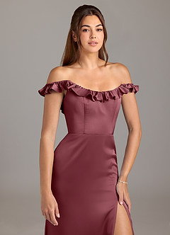 Azazie Callie Bridesmaid Dresses Desert Rose A-Line Ruched Stretch Satin Convertible Dress image8