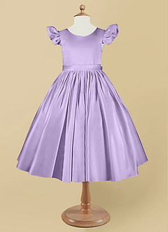 Azazie Violeta Flower Girl Dresses Lilac Ball-Gown Bow Matte Satin Dress image7