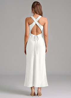 Azazie Evadne Robes de demoiselle d'honneur Robe Fourreau en Satin extensible Plissée Blanc image5