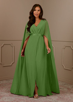 Azazie Isa Mère de la mariée Robes Robe Trapèze en Mousseline de soie Col V plissé Basilic image1