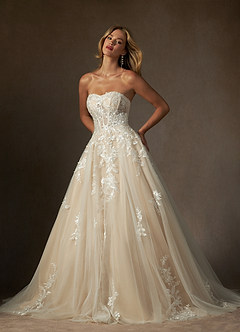 Azazie Keri Wedding Dresses Diamond White Nude Ball-Gown Strapless Lace Dress image5
