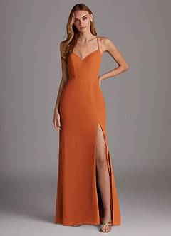 Azazie Manila Bridesmaid Dresses Cinnamon Sheath V-Neck Chiffon Dress image1
