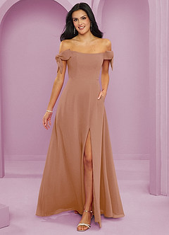 Barbie ♥ Azazie Bridesmaid Dresses Champagne Rose A-Line Off the Shoulder Chiffon Convertible Dress image1