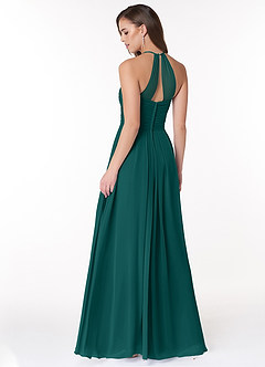 Azazie Ginger Brautjungfernkleider A-Linie Halter Gefaltet Chiffon Kleid Pfau image4