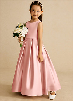 Azazie Cailee Flower Girl Dresses Rosette Ball-Gown Pleated Matte Satin Dress image2