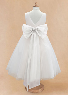 Azazie Kavi Blomsterpigekjoler En streg Sløjfe Mat satin Te-længde Kjole image8