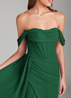 Azazie Amyra Jurken voor bruidsmeisjes Converteerbaar Jurk van Chiffon met Kolom Off the Shoulder Donkergroen image6