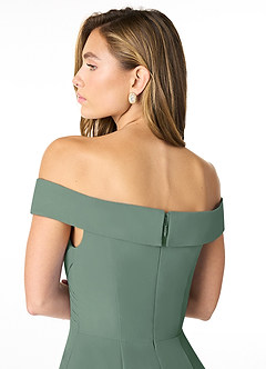 Azazie Lecia Bridesmaid Dresses Eucalyptus Empire Off-The-Shoulder Pleated Chiffon Convertible Dress image7