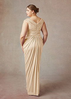 Azazie Lisolette Mère de la mariée Robes Robe Fourreau en Maille Plissée Champagne image12