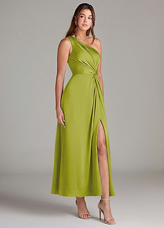 Azazie Brooke Suknie dla druhen Linia A Jedno ramię Satyna elastyczna Długość kostki Sukienka image4