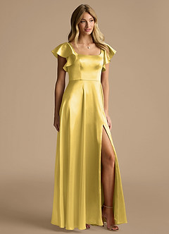 Azazie Bondi Brudtärnklänningar Klä av A-Linje i Metallisk satin Rosett Kanariefågel image2