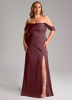 Azazie Saige Brautjungfernkleider Etui Schulterfrei Stretch-Satin Kleid Sangria image11