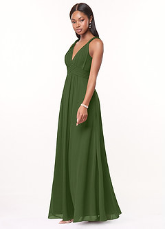 Azazie Maren Bridesmaid Dresses Olive A-Line Pleated Chiffon Dress image3