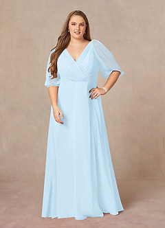 Azazie Bronwyn Mother of the Bride Dresses Sky Blue A-Line V-Neck Ruched Chiffon Dress image6