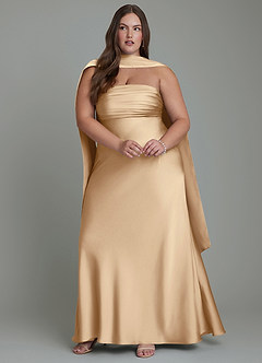 Azazie Saylor Jurken voor bruidsmeisjes Jurk van Stretch Satijn met Zeemeermin Strapless Champagne image5