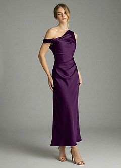 Azazie Emerson Bridesmaid Dresses Grape Mermaid Off the Shoulder Stretch Satin Dress image3