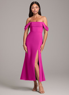 Azazie Saige Bridesmaid Dresses Fuchsia Sheath Off the Shoulder Chiffon Convertible Dress image1