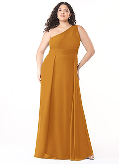 Azazie Dallas Vestidos de damas de honor Vestido de Caramelo de Gasa de Corte en A con Hombro unilateral image6