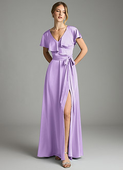 Azazie Lainey Vestidos de damas de honor Vestido de Lila de Satén Elástico de Corte en A con Con bolsillos image3