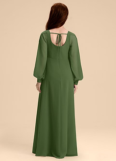 Azazie Bondi Junior Olive A-Line Blouson Chiffon Dress image2