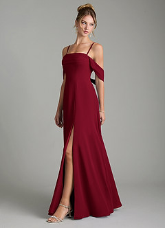 Azazie Mercedes Bridesmaid Dresses Burgundy A-Line Off the Shoulder Chiffon Dress image4