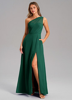 Azazie Phaedra Bridesmaid Dresses Emerald A-Line One Shoulder Chiffon Dress image3