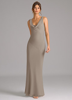 Azazie Rylina Bridesmaid Dresses Taupe Mermaid Pleated Chiffon Dress image3
