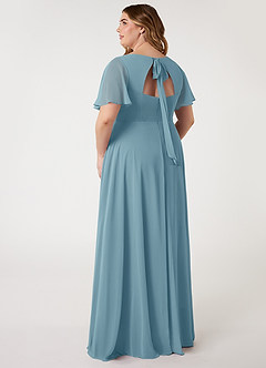 Azazie Kimber Bridesmaid Dresses Moody Blue A-Line Flounce Sleeve Chiffon Dress image8