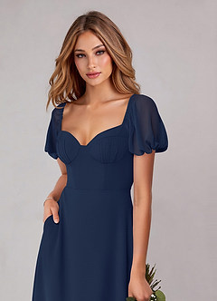Azazie Fatima Bridesmaid Dresses Dark Navy A-Line with Pockets Chiffon Dress image6
