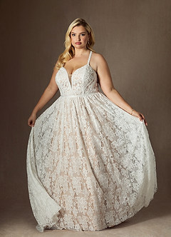 Azazie August Wedding Dresses Diamond White Nude A-Line Lace Dress image10