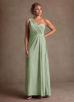 Azazie Aphra Mother of the Bride Dresses Dusty Sage Sheath One Shoulder Velvet Dress image3