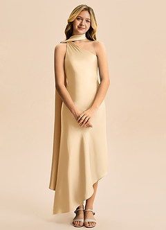 Azazie Briony Junior Etui Plissee Stretch-Satin Kleid Gold image7