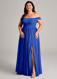 Azazie Calianna Bridesmaid Dresses Royal Blue A-Line Off the Shoulder Chiffon Convertible Dress image14