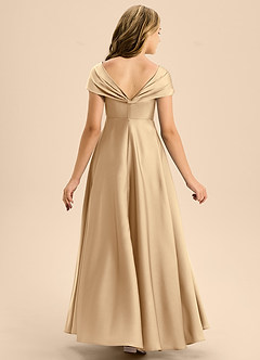 Azazie Rowena Junior Champagne A-Line Bow Stretch Satin Dress image5