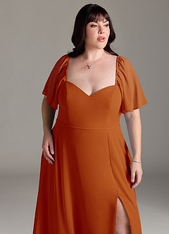 Azazie Chloe Brautjungfernkleider A-Linie Herzausschnitt Chiffon Kleid Paprika image12